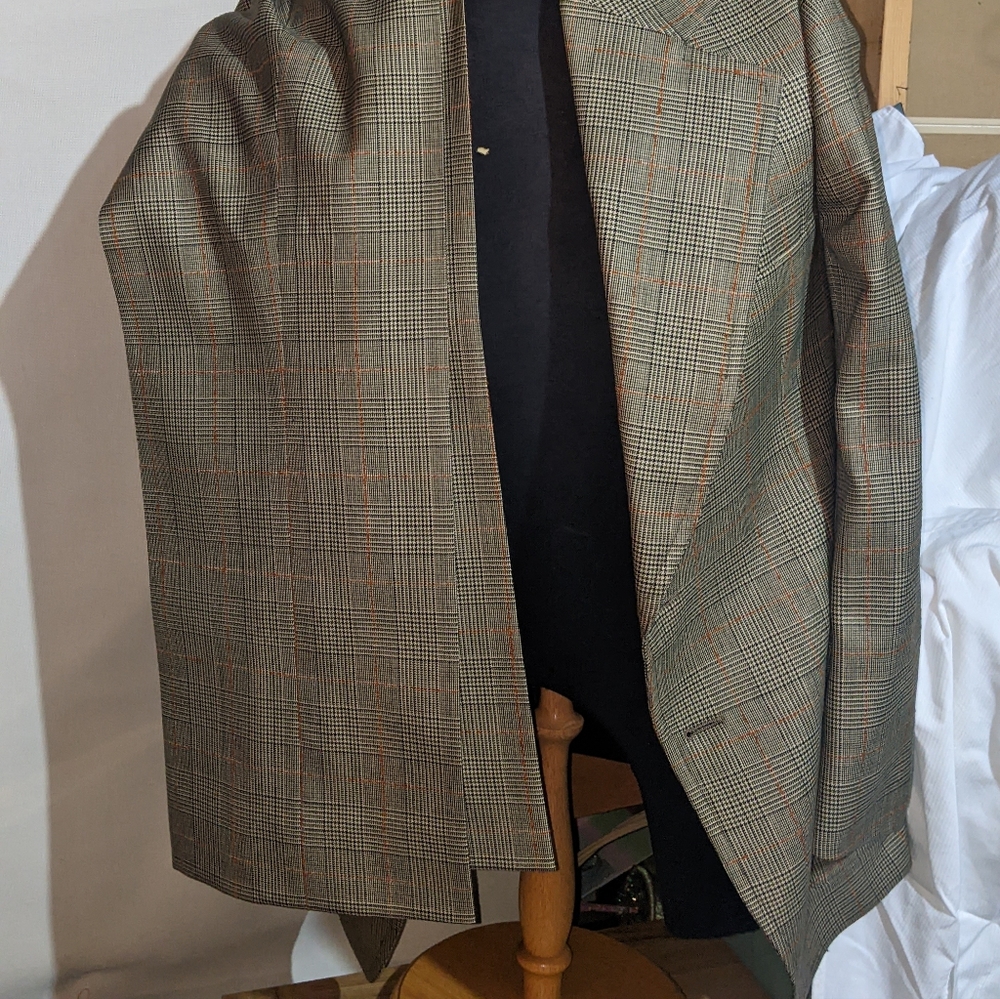 Vintage Just Men Glen Plaid Suit 2 Piece Set Brown Prince of Wales Wool Tailored
